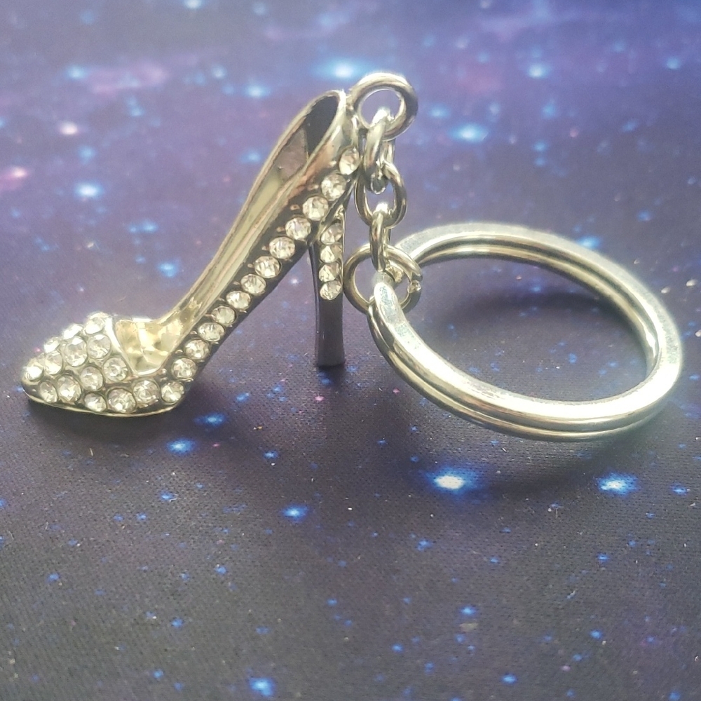 Rhinestone High Heel Keychain Silvertone